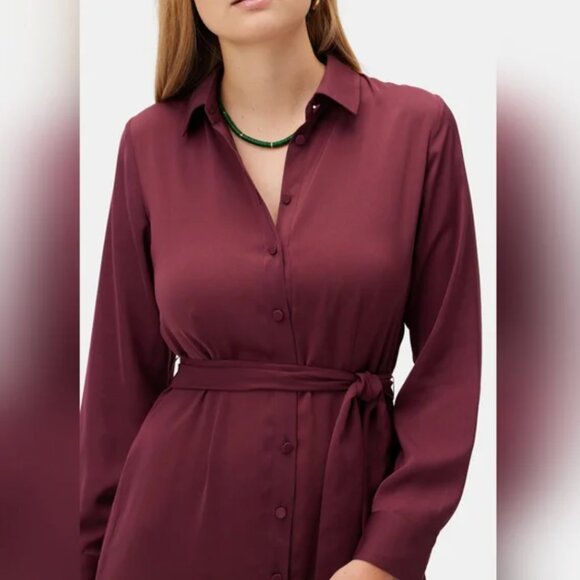 Amour Vert Joyce Sustainable Long Sleeve Shirtdress in Maroon Sz Large - Picture 2 of 8